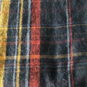 Navy, yellow, and orange plaid blanket scarf